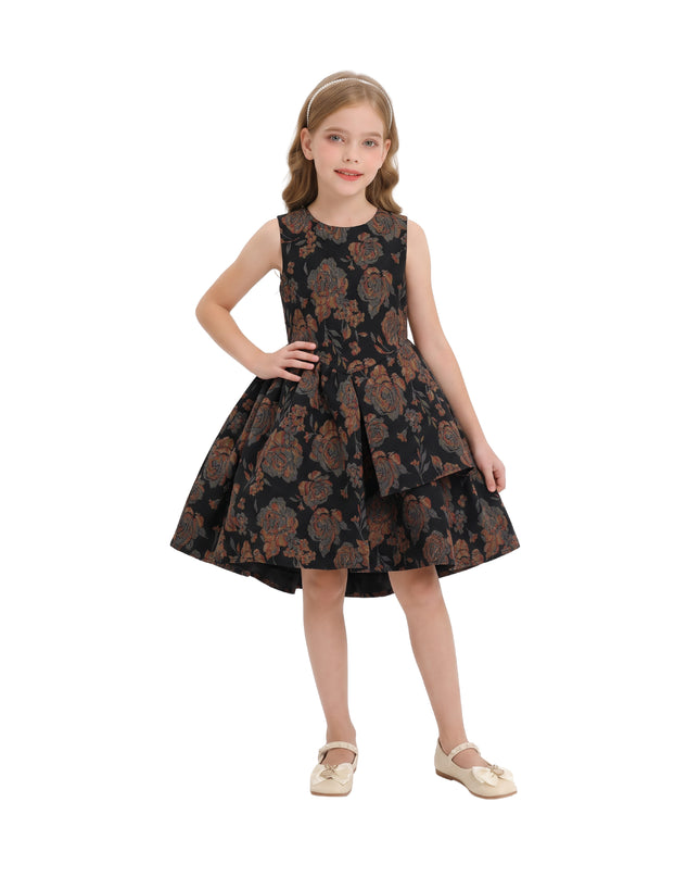 kids atelier tulleen Black Emelina Floral Pleated Dress