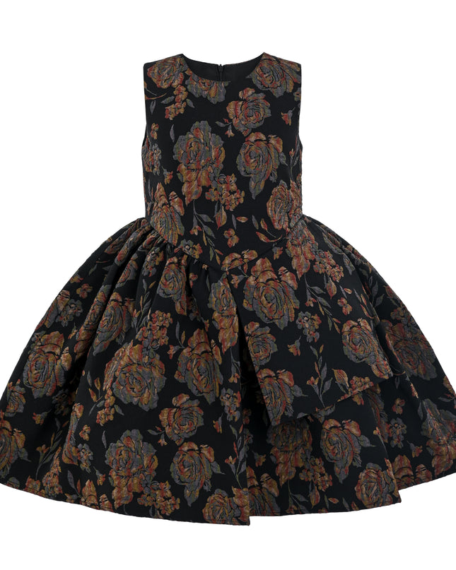 kids atelier tulleen Black Emelina Floral Pleated Dress