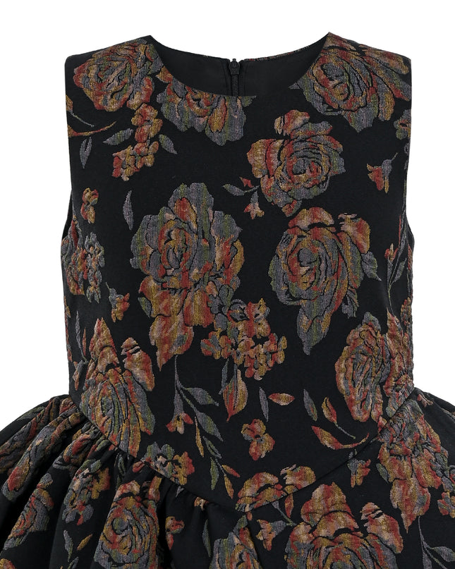 kids atelier tulleen Black Emelina Floral Pleated Dress