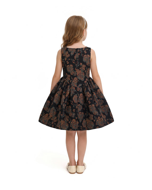 kids atelier tulleen Black Emelina Floral Pleated Dress