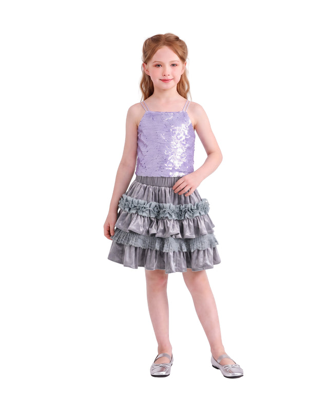kids atelier tulleen Lavender Anthea Sequin Ruffle Set
