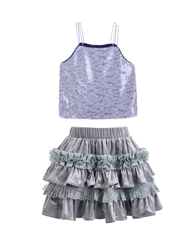kids atelier tulleen Lavender Anthea Sequin Ruffle Set
