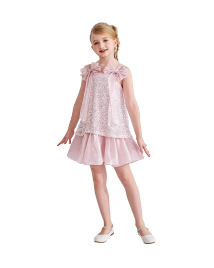kids atelier tulleen Light Pink Aurielle Beaded Bow Dress