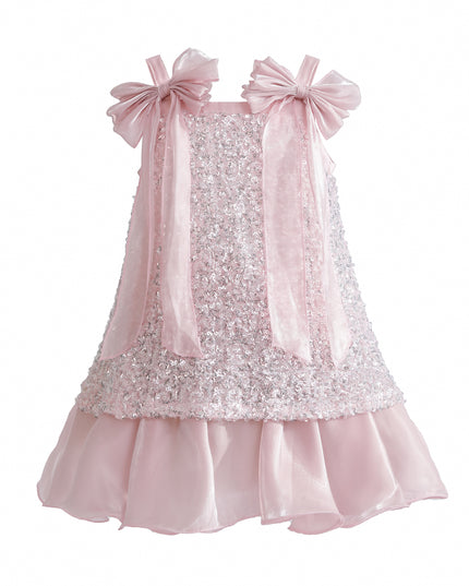 kids atelier tulleen Light Pink Aurielle Beaded Bow Dress