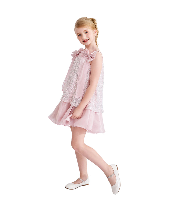 kids atelier tulleen Light Pink Aurielle Beaded Bow Dress