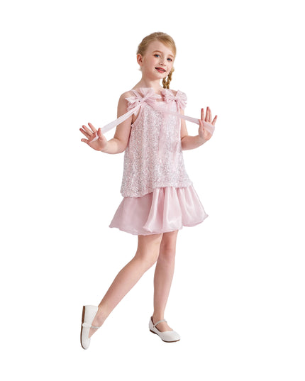 kids atelier tulleen Light Pink Aurielle Beaded Bow Dress