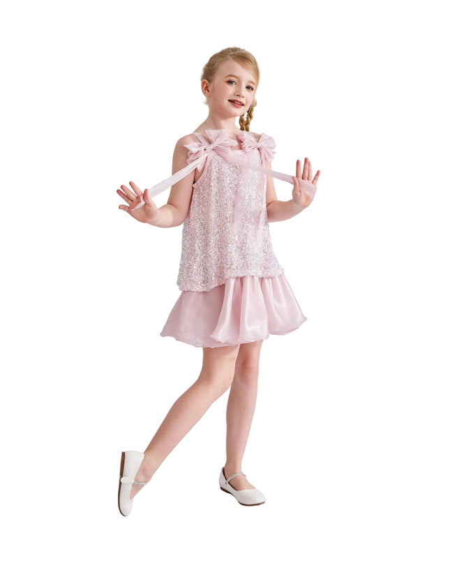 kids atelier tulleen Light Pink Aurielle Beaded Bow Dress