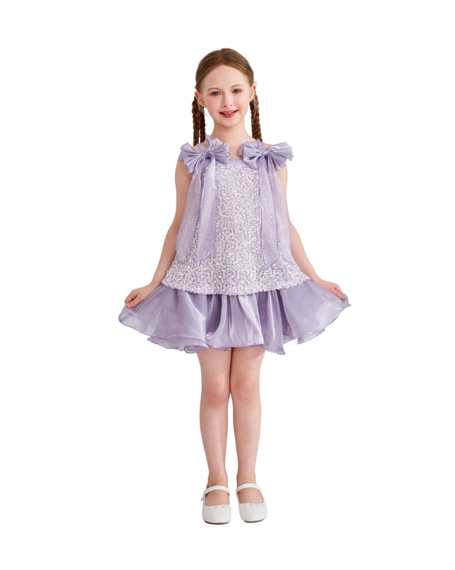 kids atelier tulleen Purple Aurielle Beaded Bow Dress