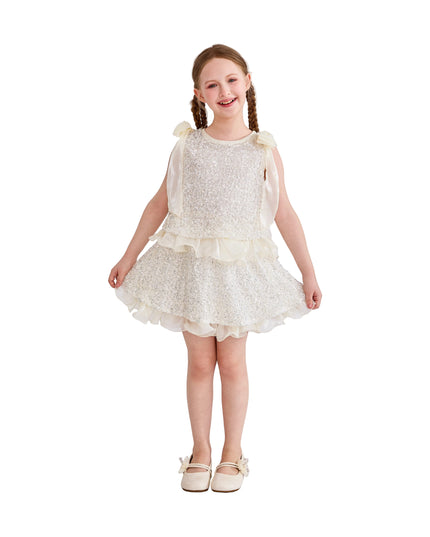 kids atelier tulleen Ivory Althea Glitter Ruffle Skirt Set