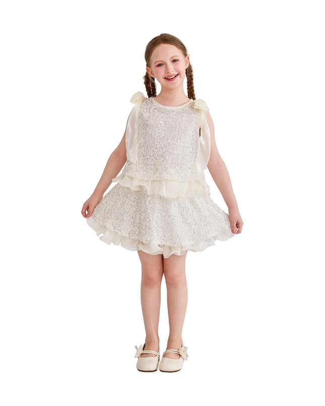 kids atelier tulleen Ivory Althea Glitter Ruffle Skirt Set
