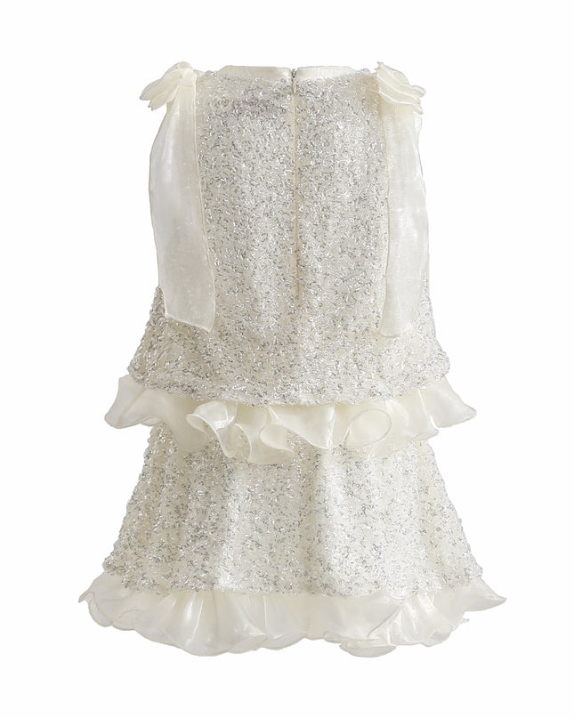 kids atelier tulleen Ivory Althea Glitter Ruffle Skirt Set