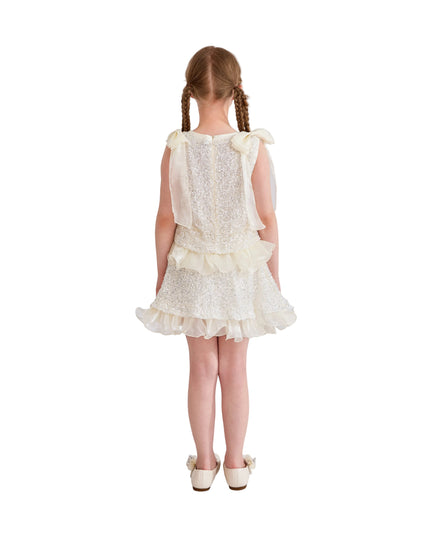 kids atelier tulleen Ivory Althea Glitter Ruffle Skirt Set