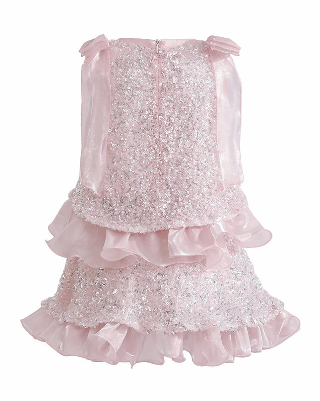 kids atelier tulleen Pink Althea Glitter Ruffle Skirt Set