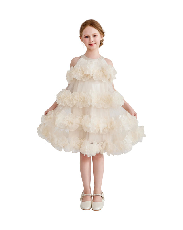kids atelier tulleen Cream Elysia Tiered Ruffle Dress