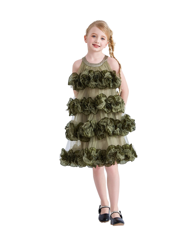 kids atelier tulleen Green Elysia Tiered Ruffle Dress