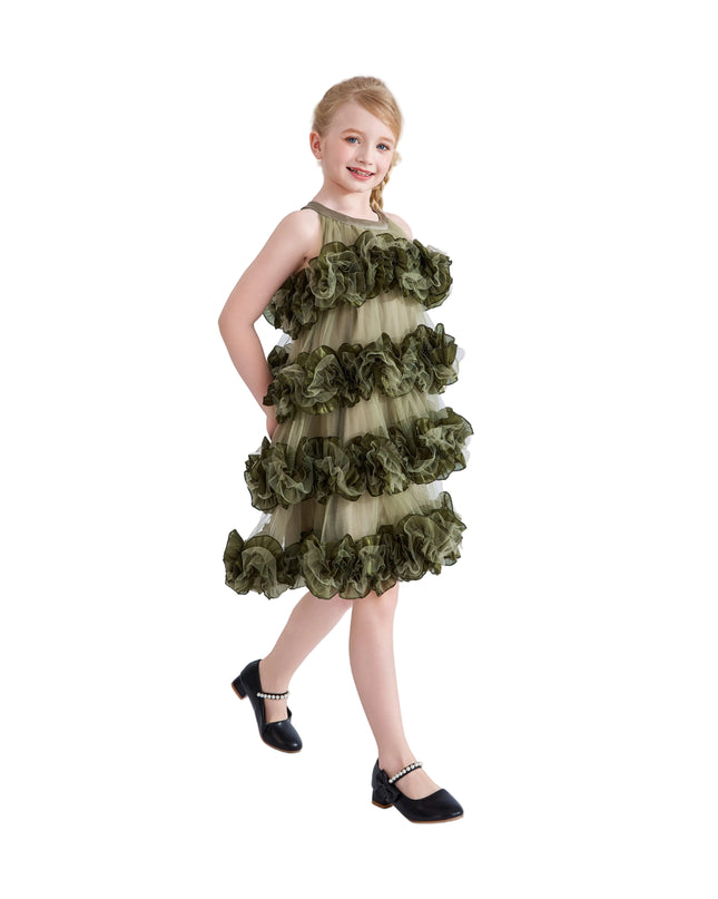kids atelier tulleen Green Elysia Tiered Ruffle Dress