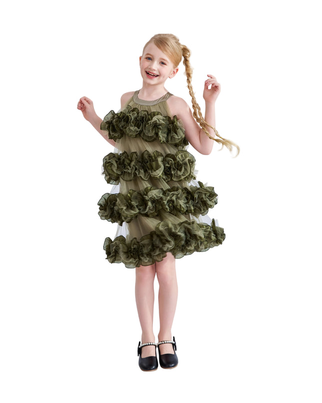 kids atelier tulleen Green Elysia Tiered Ruffle Dress