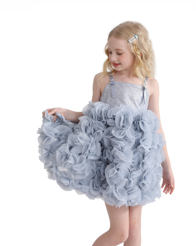 Blue Arabella Glitter Ruffle Dress