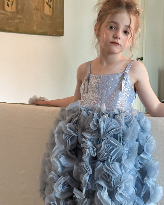 Blue Arabella Glitter Ruffle Dress