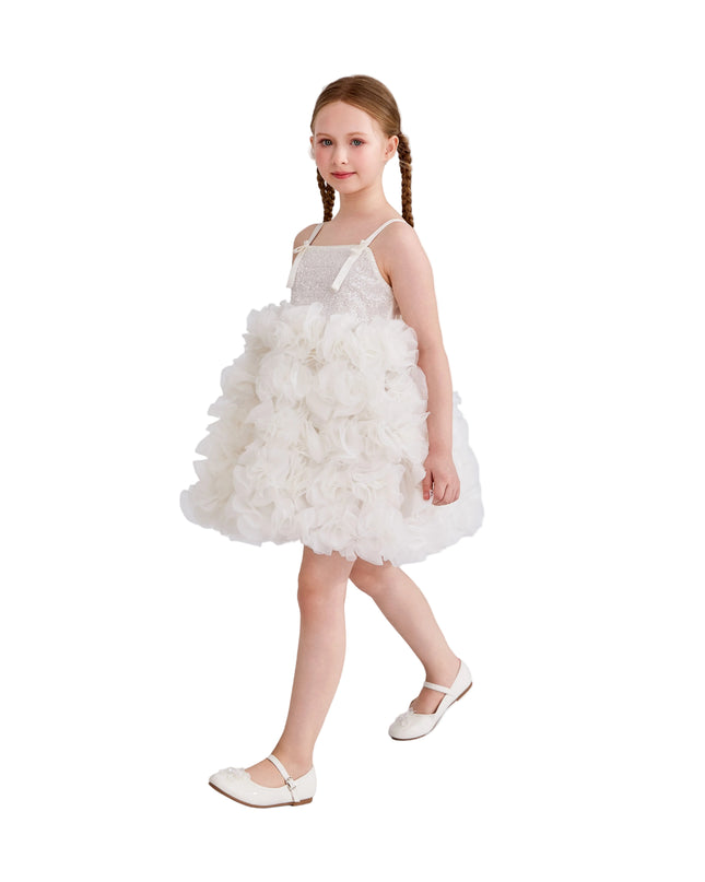 kids atelier tulleen White Arabella Glitter Ruffle Dress