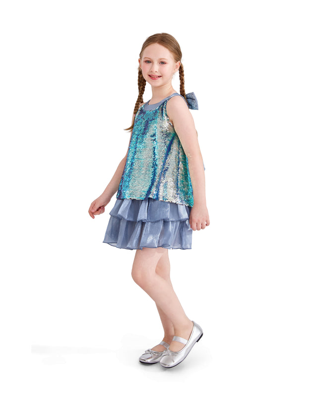 kids atelier tulleen Blue Sylvara Sequin Ruffle Skirt Set