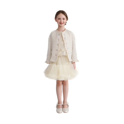 kids atelier tulleen Cream Sequin Tweed Jacket
