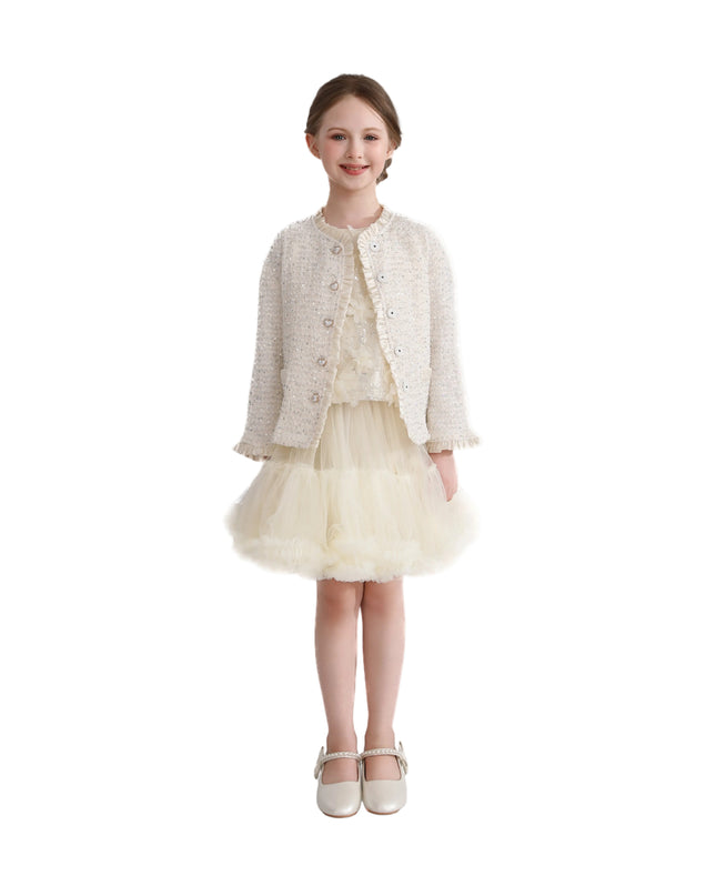 kids atelier tulleen Cream Sequin Tweed Jacket