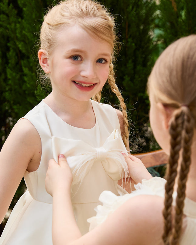 kids atelier tulleen Ivory Anastasia Bow Tulle Dress