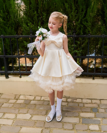 kids atelier tulleen Ivory Anastasia Bow Tulle Dress