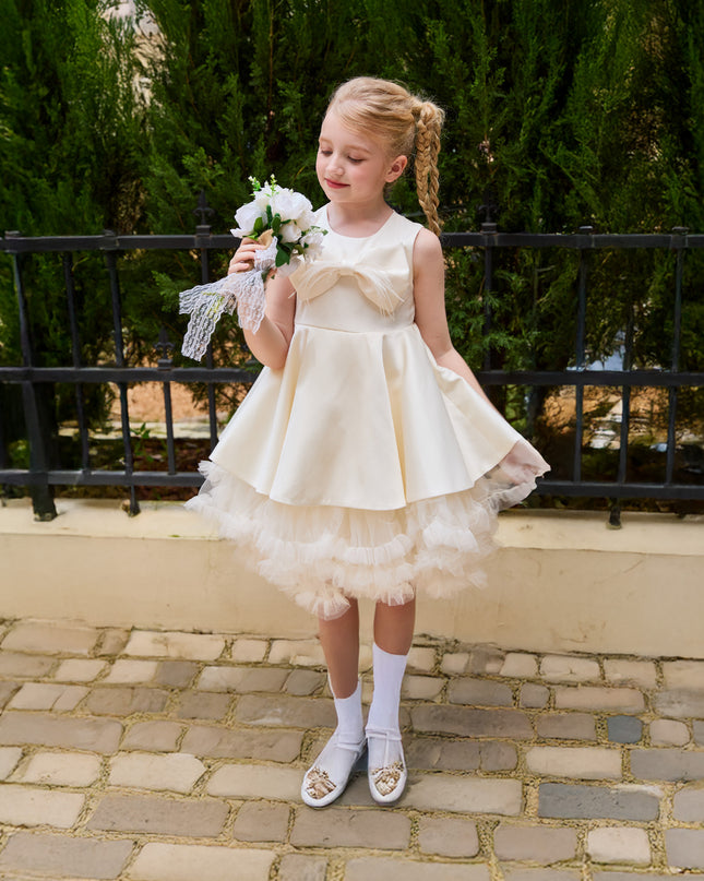 kids atelier tulleen Ivory Anastasia Bow Tulle Dress