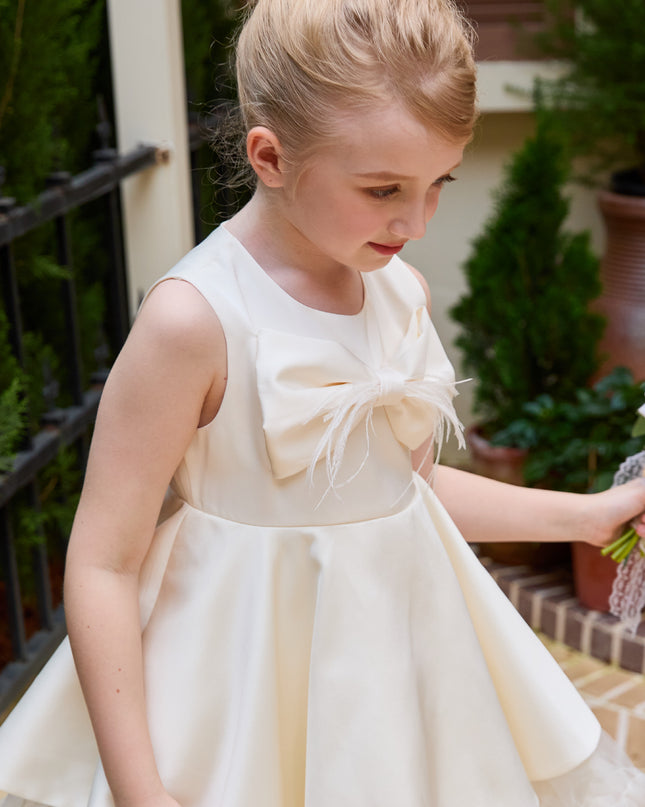 kids atelier tulleen Ivory Anastasia Bow Tulle Dress