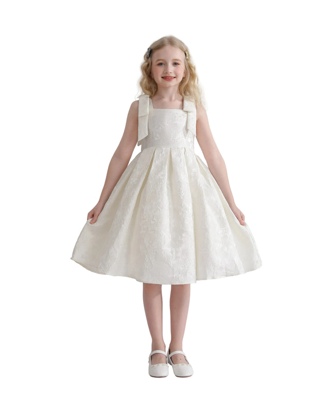 kids atelier tulleen Ivory Marigold Bow Pleated Dress