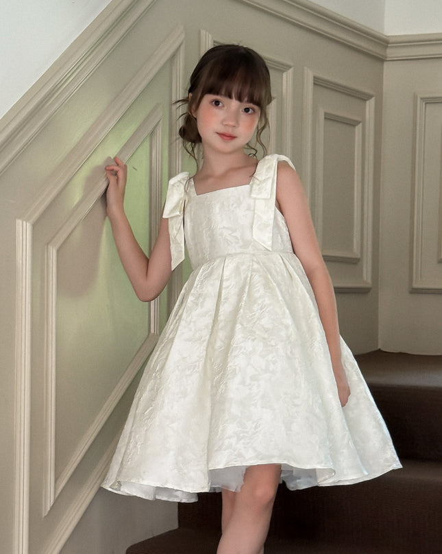 kids atelier tulleen Ivory Marigold Bow Pleated Dress