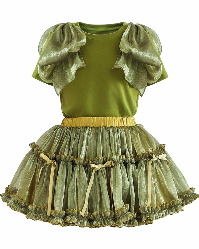 kids atelier tulleen Green Gold Valora Ruffle Skirt Set