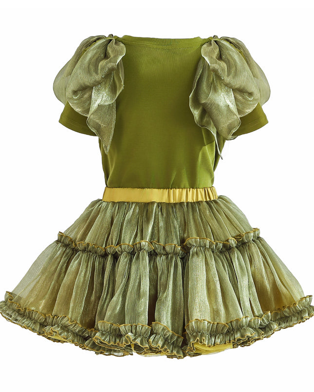 kids atelier tulleen Green Gold Valora Ruffle Skirt Set
