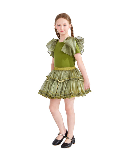 kids atelier tulleen Green Gold Valora Ruffle Skirt Set