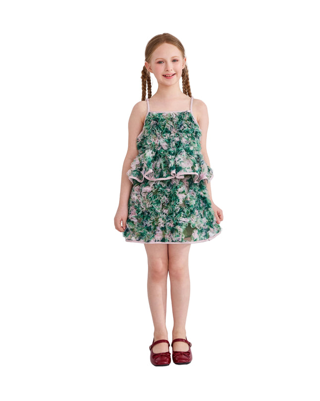 kids atelier tulleen Green Zinnia Textured Skirt Set