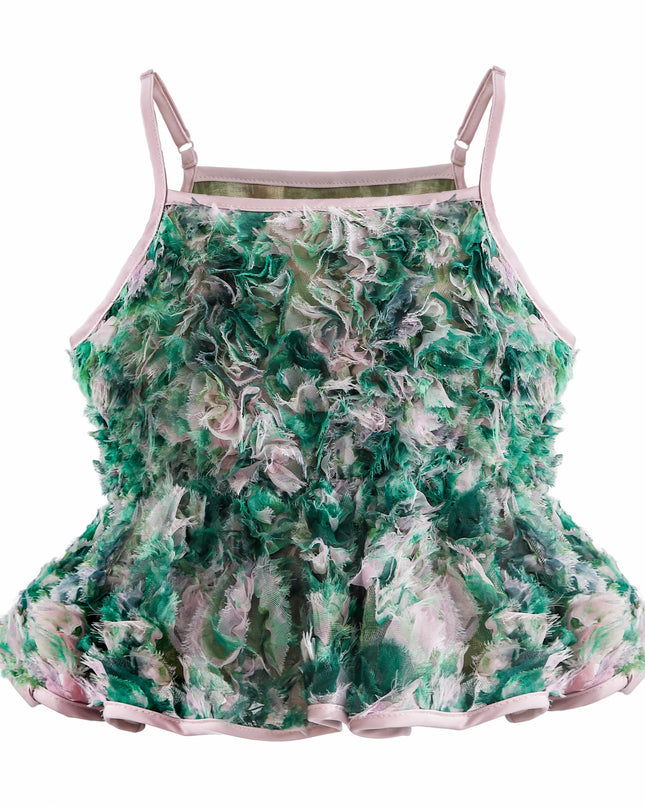 kids atelier tulleen Green Zinnia Textured Skirt Set