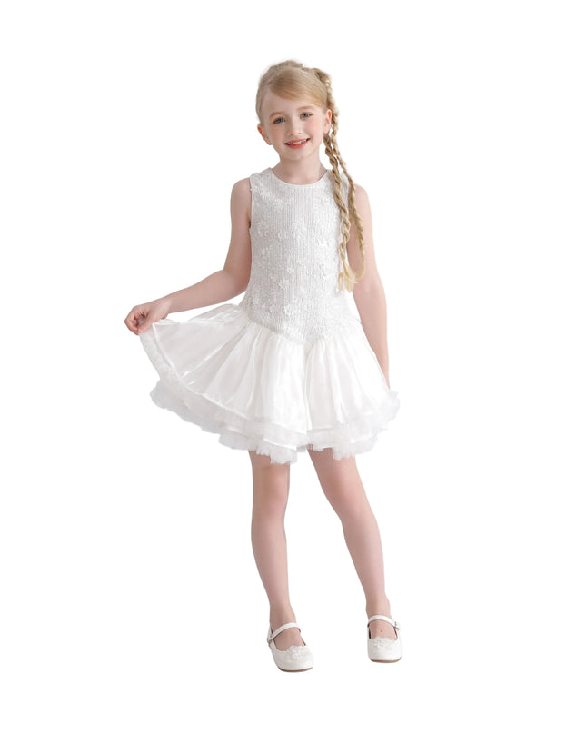 kids atelier tulleen White Arabella Floral Tulle Dress