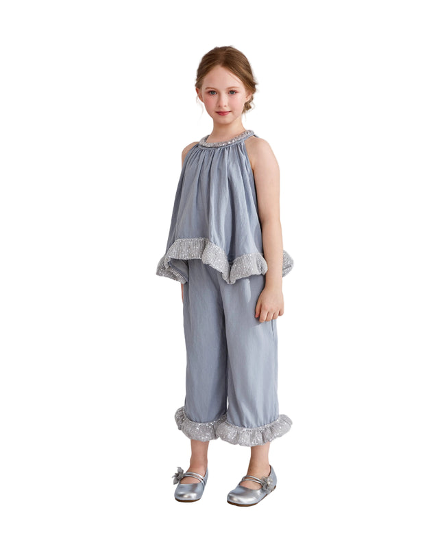 kids atelier tulleen Blue Calyra Ruffle Pant Set