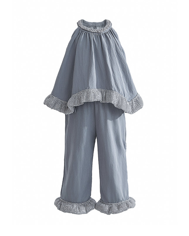kids atelier tulleen Blue Calyra Ruffle Pant Set