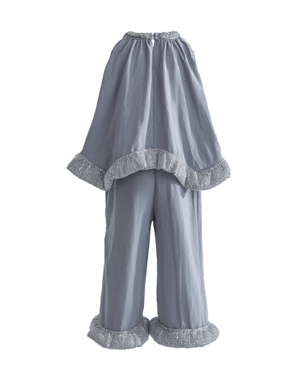 kids atelier tulleen Blue Calyra Ruffle Pant Set