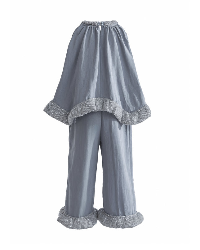 kids atelier tulleen Blue Calyra Ruffle Pant Set