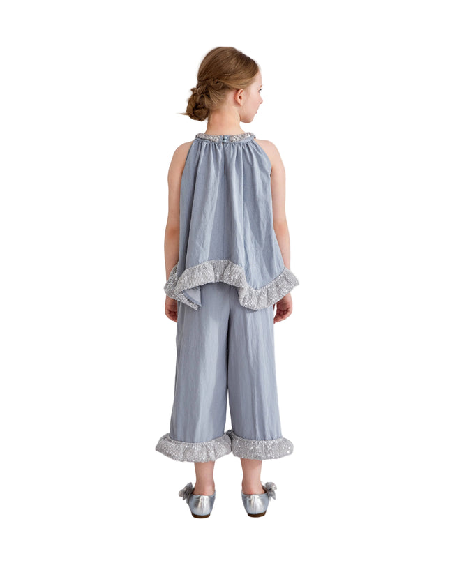 kids atelier tulleen Blue Calyra Ruffle Pant Set