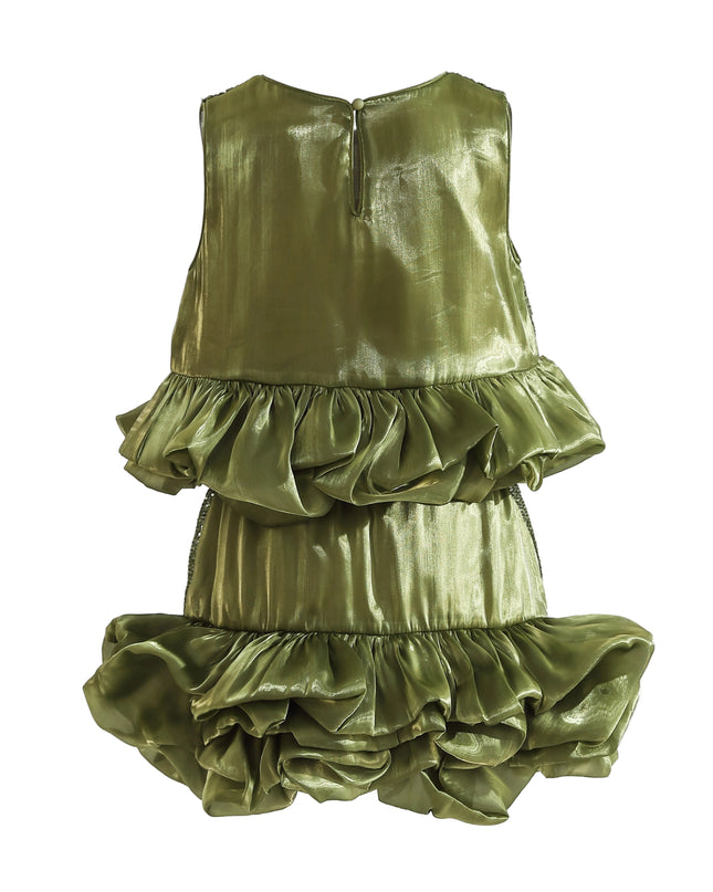 kids atelier tulleen Green Evadelle Satin Ruffle Skirt Set