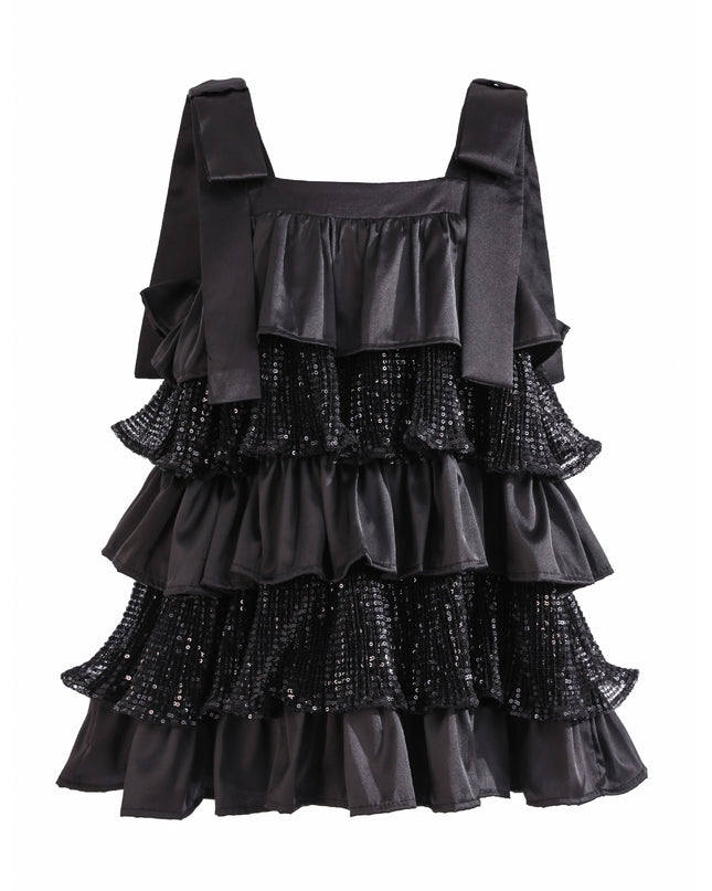 kids atelier tulleen Black Bellamy Ruffle Sequin Dress