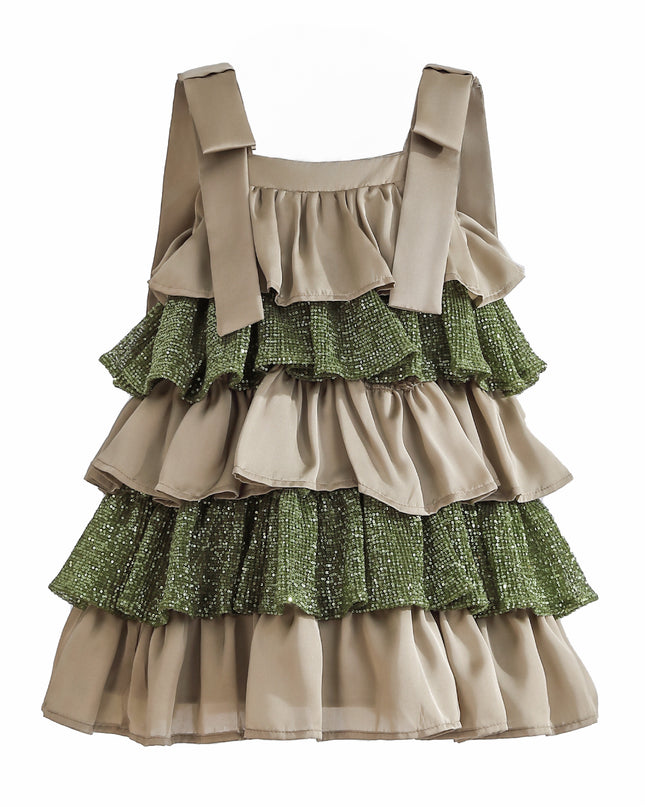 kids atelier tulleen Green Bellamy Ruffle Sequin Dress