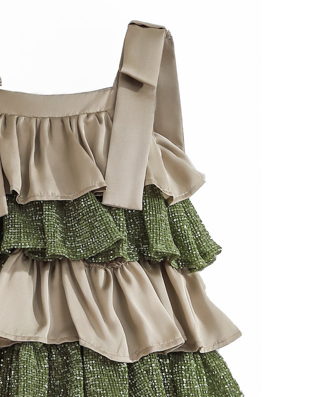 kids atelier tulleen Green Bellamy Ruffle Sequin Dress