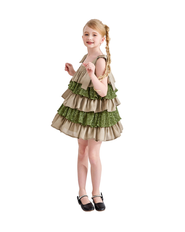 kids atelier tulleen Green Bellamy Ruffle Sequin Dress