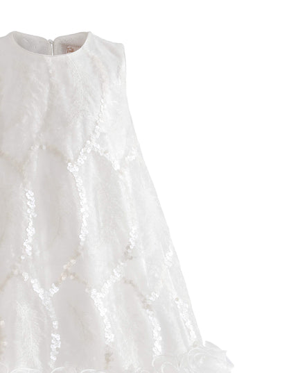 kids atelier tulleen White Fiora Ruffle Sequin Dress